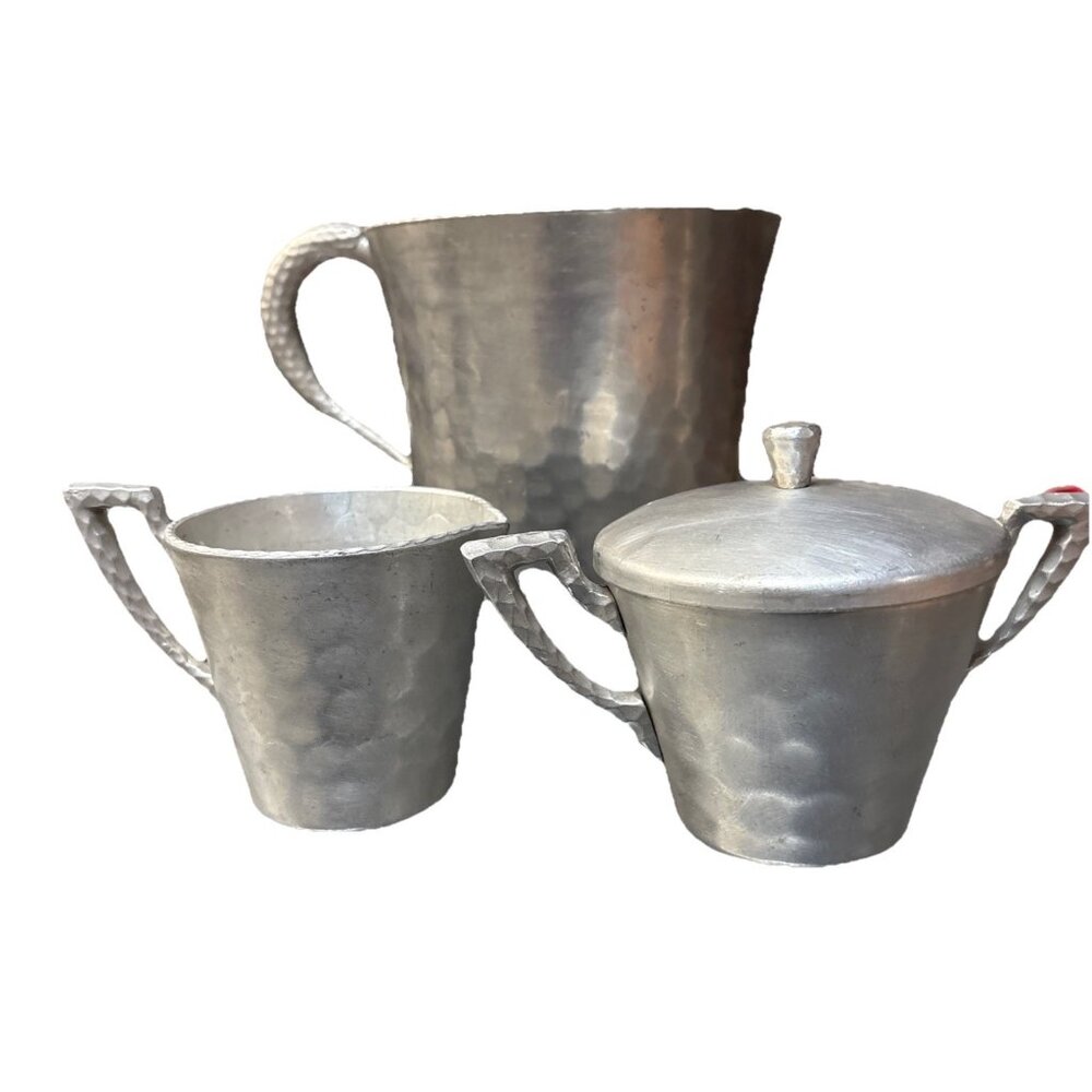 Vintage Hand Forged Everlast Aluminum #7007 Pitcher, Creamer & Sugar Bowl w/Lid